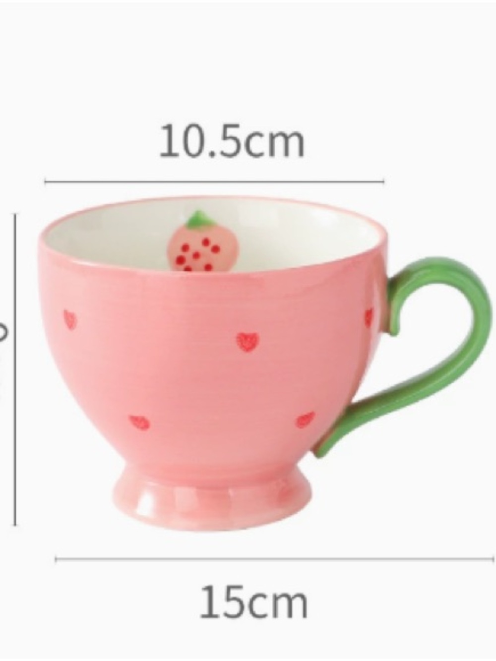 Pink Strawberry Ceramic Mug with Green Handle